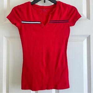 Tommy Hilfigar Red Women's Top with Striped Detail